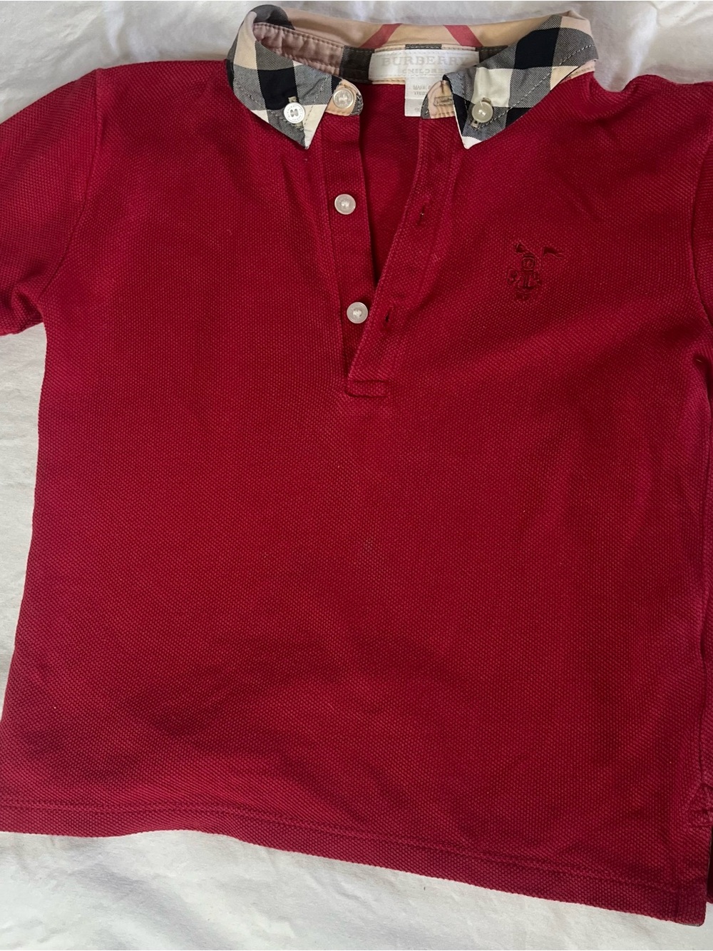 Authentic Burberry Kids Red Polo with Signature Check Collar Size 3Y